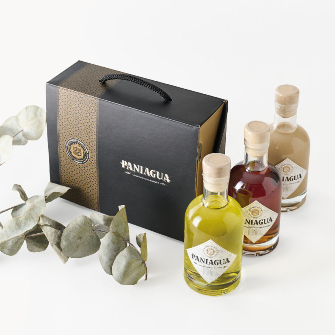 Estuche de 3 botellas de 20cl de licores y cremas tradicionales gallegos Paniagua